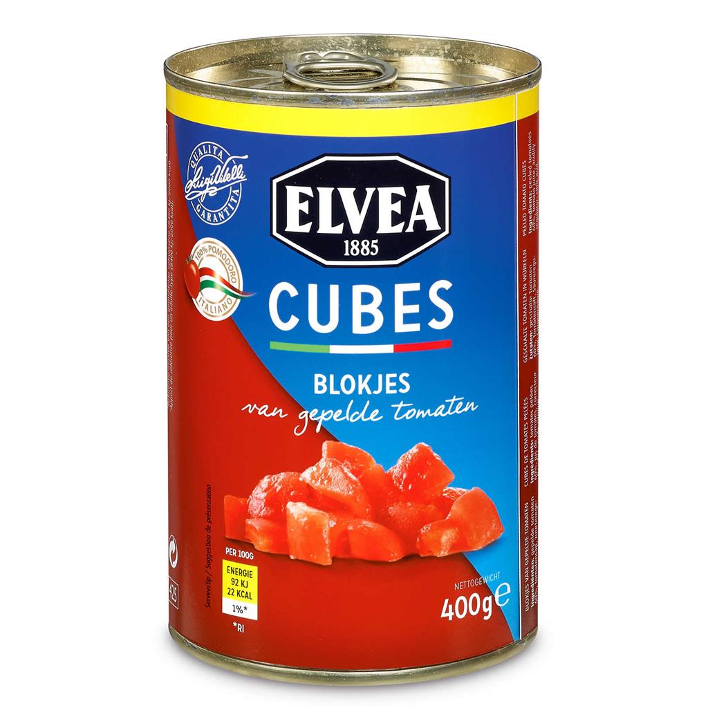 Cubes de tomates pelées Elvea 400g